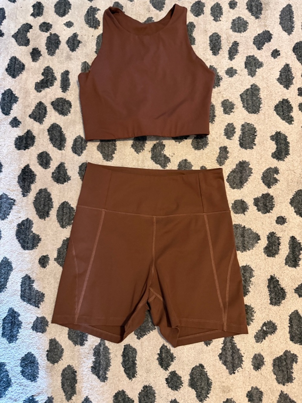 girlfriend collective Brown High-Rise Bike Shorts and sport top. Sold as a set
